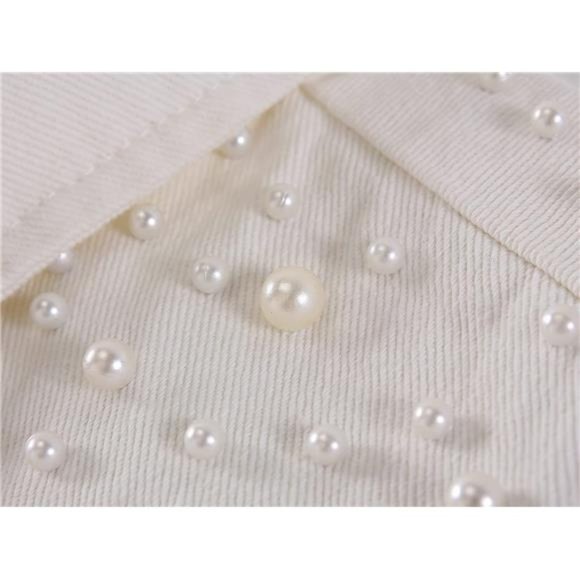 Women Oversized Denim Jacket Embroidered Pearls Beading Jeans Coat C-white - Picture 4 of 6